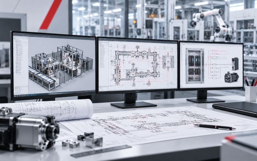 Engineering design workstation with CAD and electrical drawings