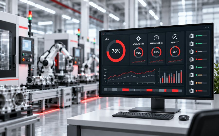 OEE dashboard showing availability, performance and quality